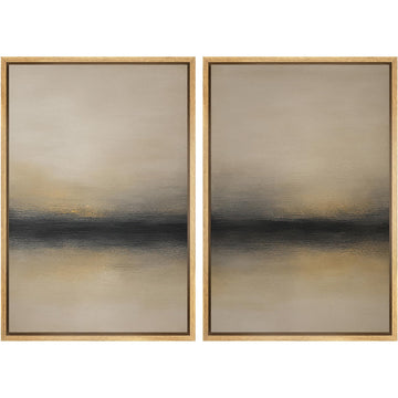 Framed Canvas Print Wall Art Abstract Sunset Horizon Modern Minimalist Beige and Black Illustrations Modern Art