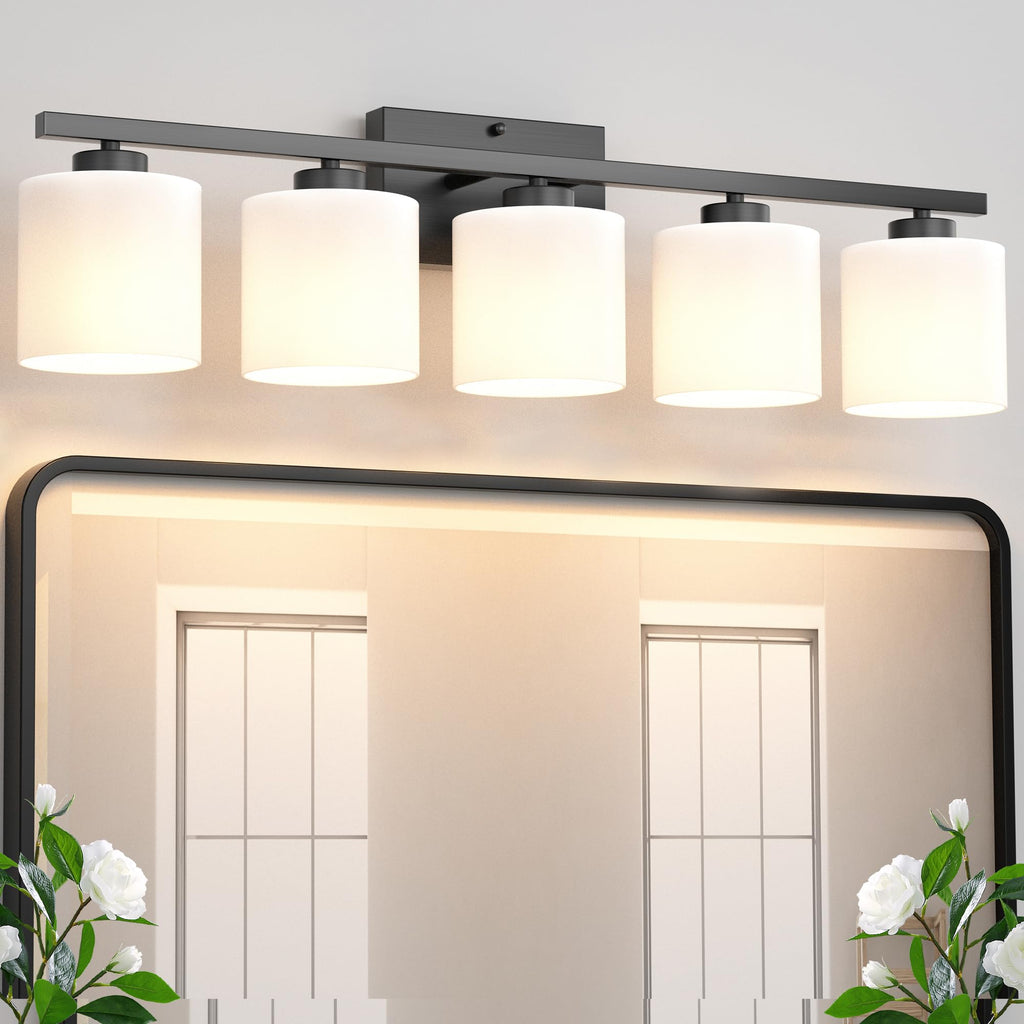 Black Vanity Light, 5-Light Bathroom Light Fixtures, Frosted Shade