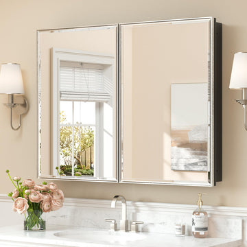 40"x30" Large Bathroom Medicine Cabinet, 2 Door, Brushed Nickel