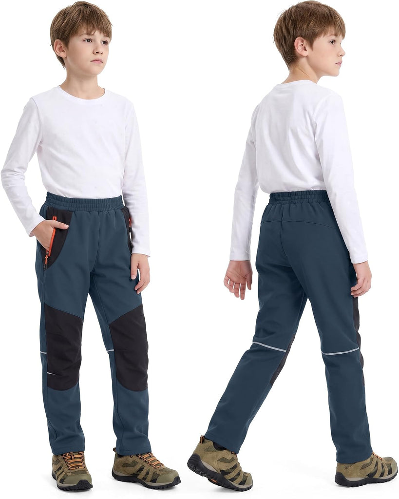 Kids Snow Pants for Boys Girls Fleece Lined Water‐Resistant Softshell Winter Outdoor Hiking Pants w/Zipper Pockets