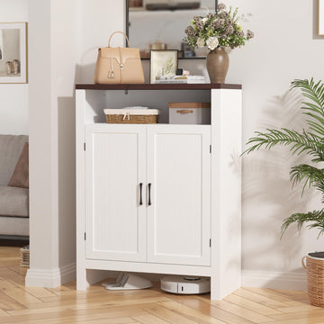 Farmhouse Shoe Cabinet with Doors, 5 -Tier Shoe Storage Cabinet with Adjustable Shelves, 43.3" Tall Shoe Rack Cabinet