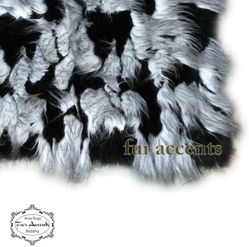 Plush Black and White Feather Fur - Premium Quality Faux Fur - Designer Throw Blanket - Soft Minky Cuddle Fur Lining