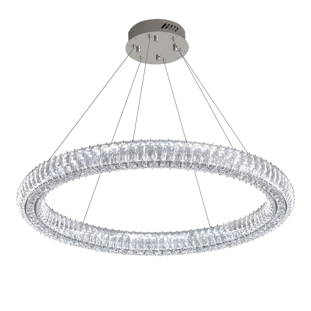 Modern LED Crystal Ring Chandelier Dimmable 47.5" Ring Pendant Light Adjustable Round Crystal Chandelier Light Living