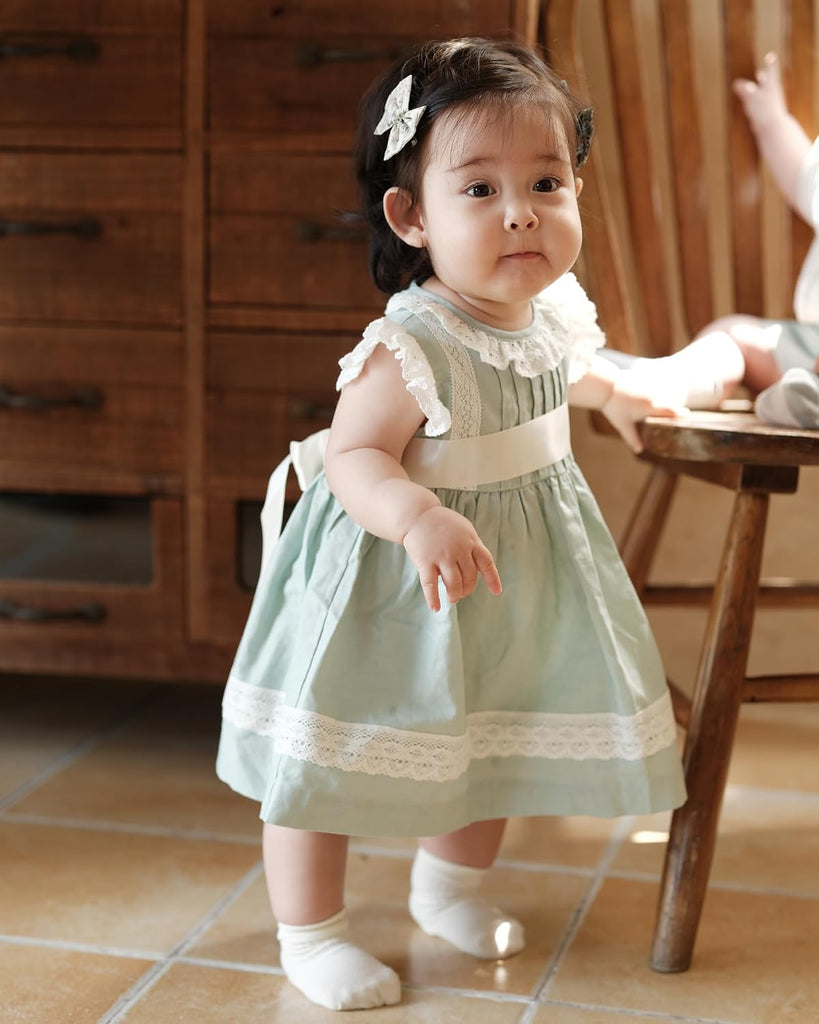 Baby Girl Vintage Dress Mint Green Sleeveless Lace Dress for Birthday 3T