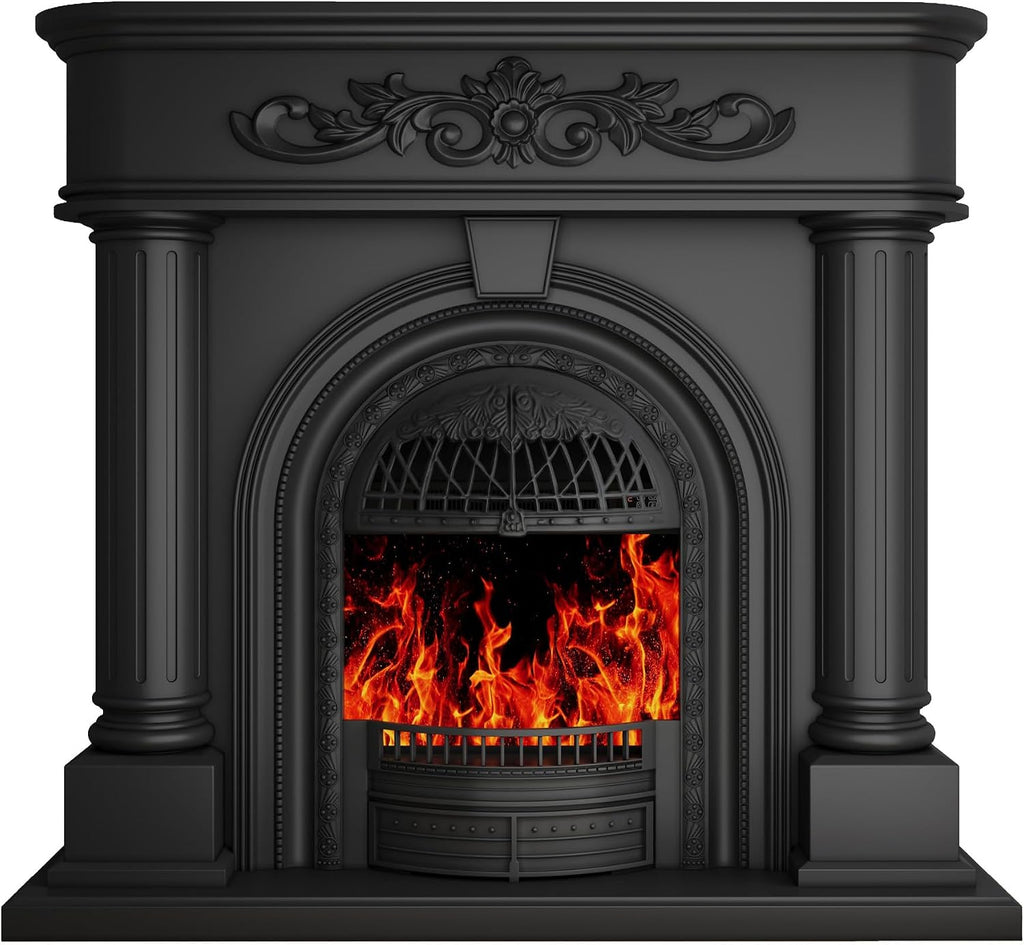 Electric Fireplace with Mantel, Solid Wood 51Inch Fireplace TV Stand with Roman Column for Living Room, Vintage Style