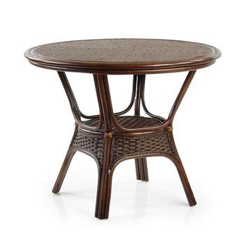 Alexa Round Dining Table Dark Walnut Color Natural Rattan Wicker Handmade Design