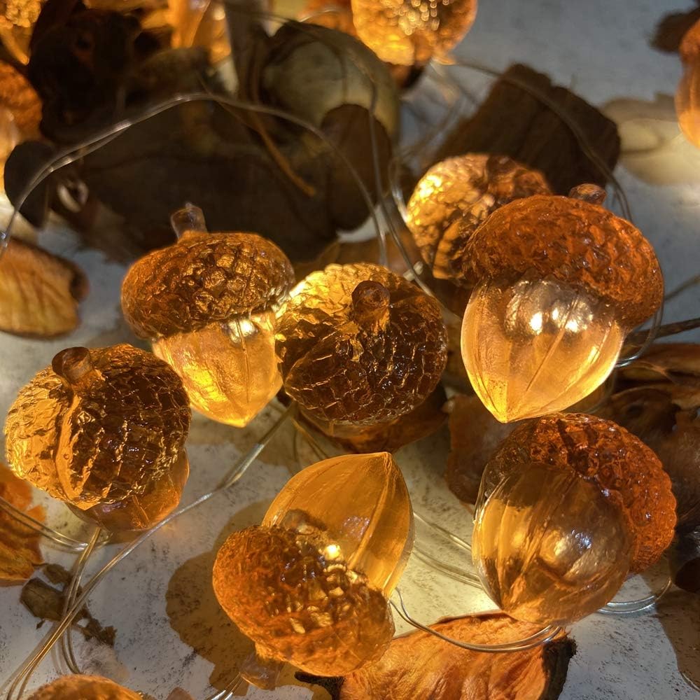 3D Twinkle Acorn Fall Decorations Harvest String Lights, Full Size Autumn Acorn 10 feet 30 LEDs USB Operated - Set of 10