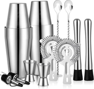 Cocktail Shaker Set, Boston Shakers, Bartending Drink Shaker Kit - Set of 14