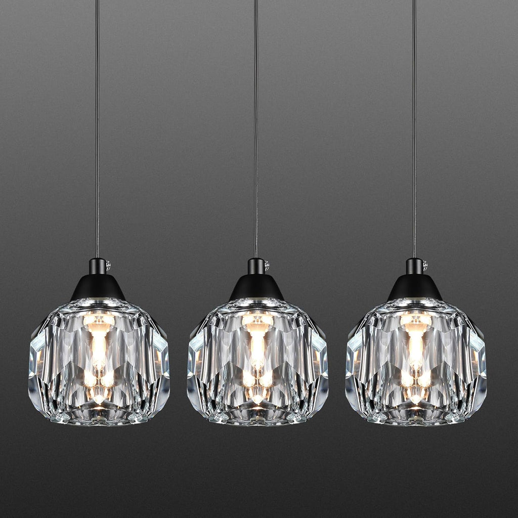 Crystal Chandeliers for Dining Room Lights Fixture Over Table, 3 Pack Black Modern Pendant Light Fixture_Crystal Pendant Lighting for Kitchen Island Bathroom Bar A116-B0DSVGZMTK