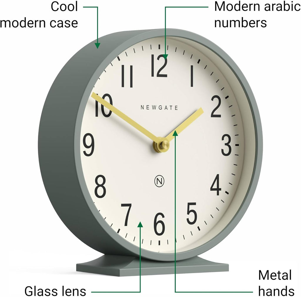Q Mantel Clock | Modern Classic Round Mantel Clock | Asparagus Green | Contemporary Style for Mantel, Desk