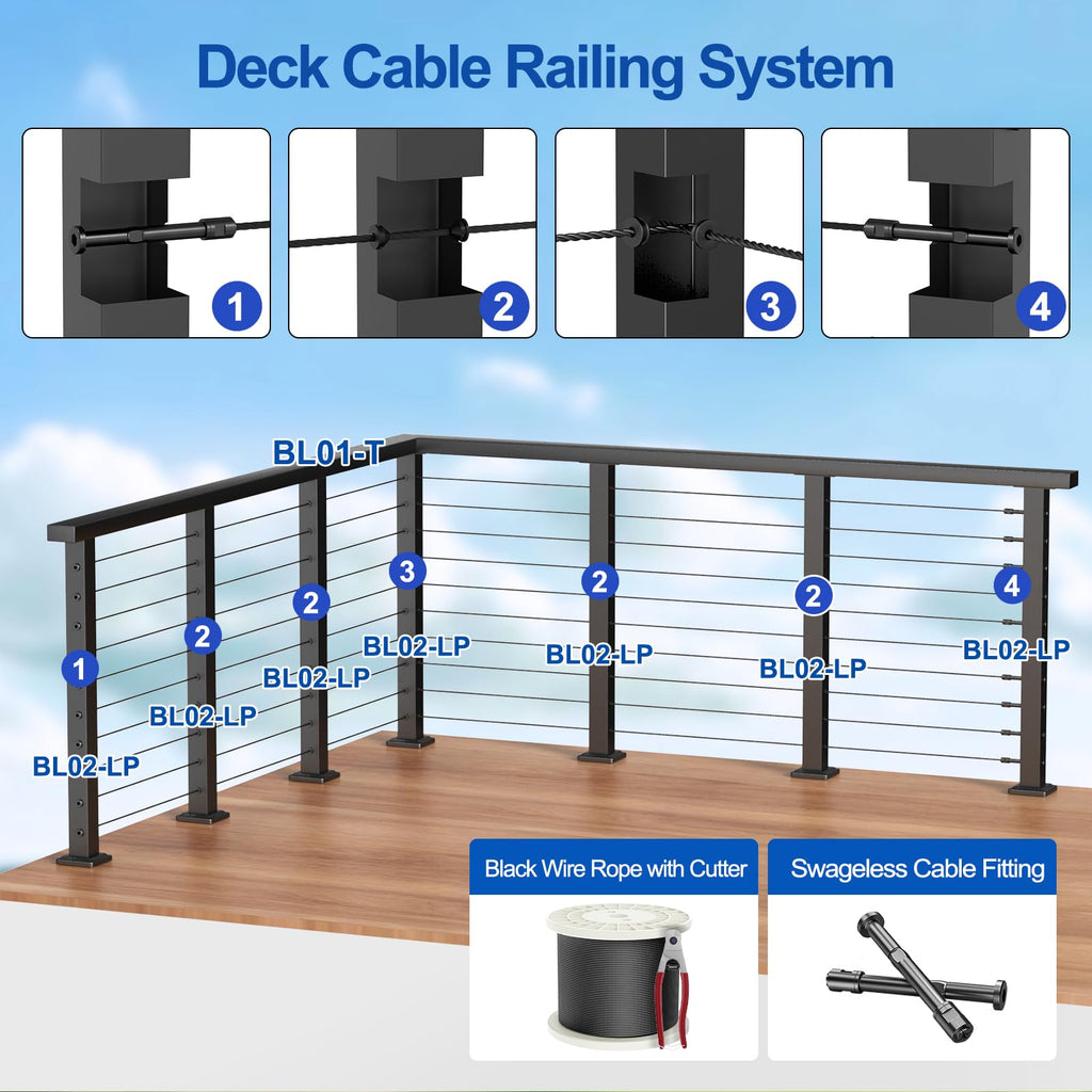 12FT-20FT Complete Set 36" Cable Railing Post Kit