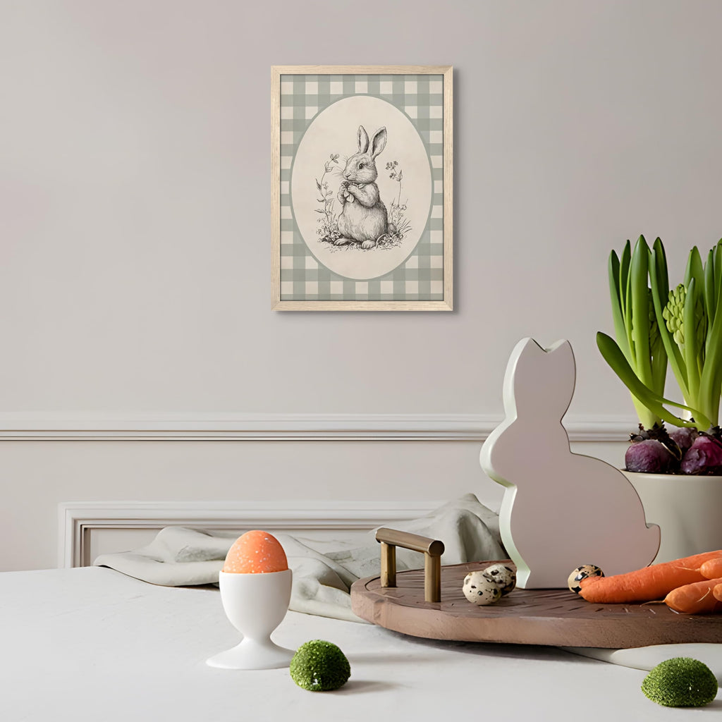 Framed Easter Bunny Wall Art, Cute Rabbit Easter Canvas Print Paintings, Rustic Farmhouse Spring Animal Wall Decor