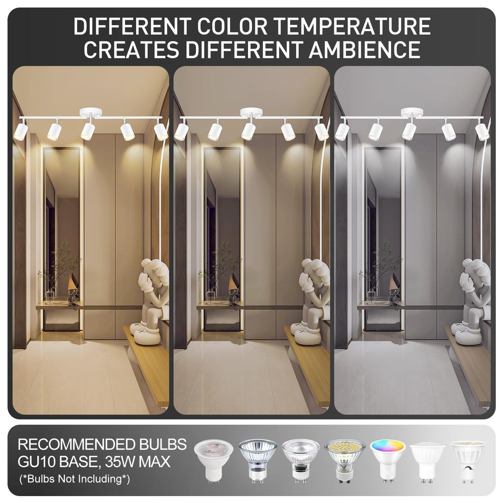 Track Lighting, LED Track Lighting Fixtures Ceiling, White Kitchen Lights, 30" Ceiling Spotlight Kit, 5 Light Wall