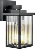 Outdoor Wall Lights for House Exterior - IP65 Waterproof Porch Lights with Textured Glass & Matte Black Metal