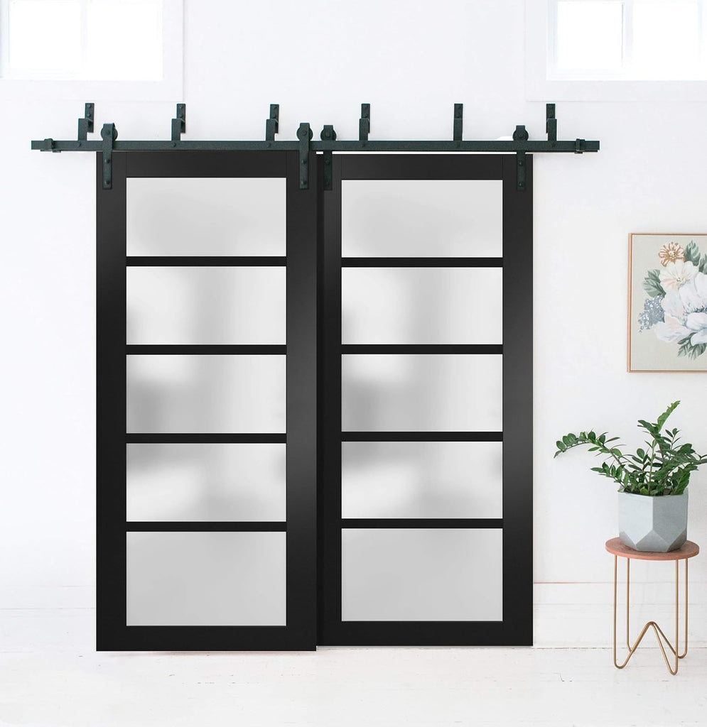 Quadro 4002 | Interior barn Bypass Sliding Doors with Frosted Glass, MDF, 56x84, Black, Modern Style
