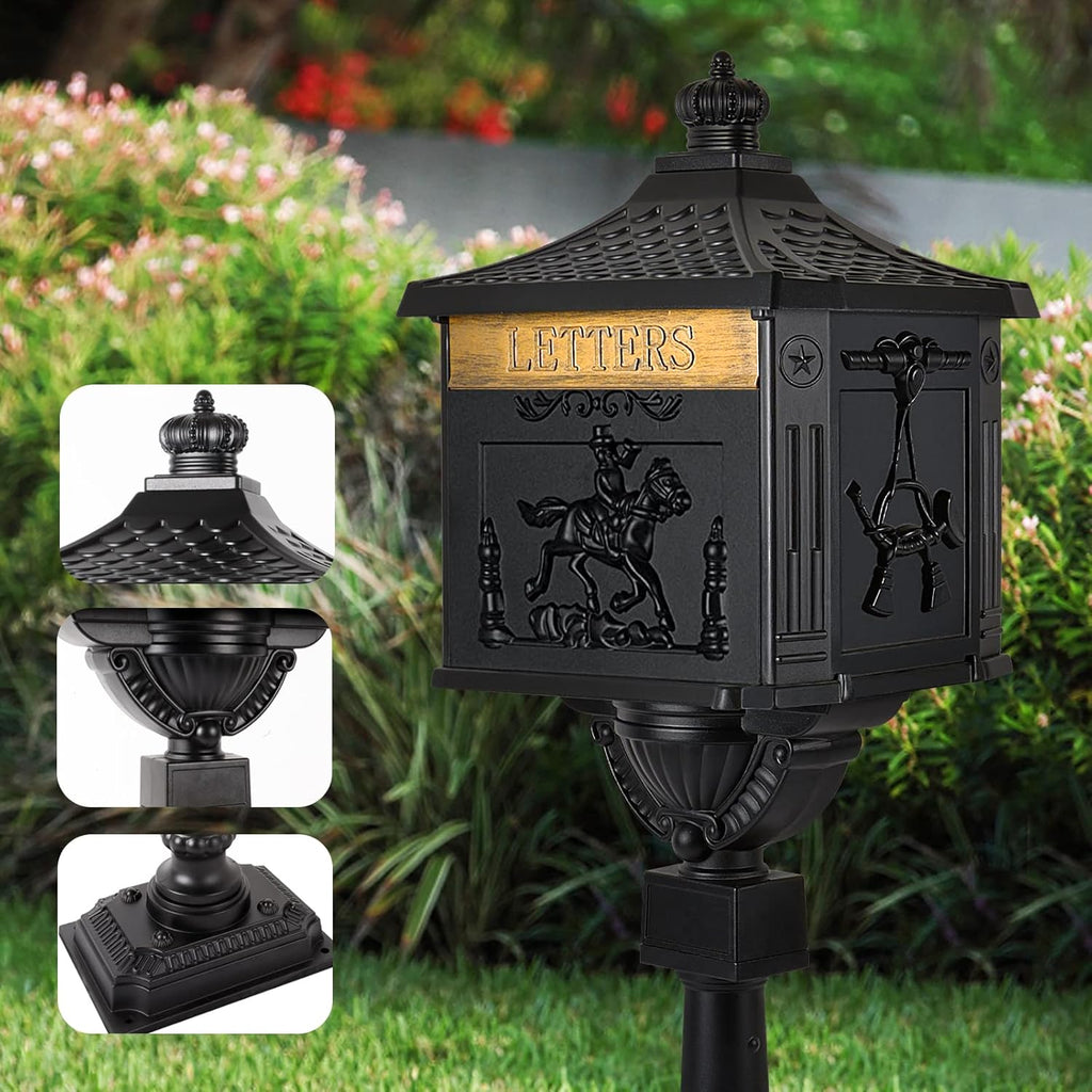 Mailbox Cast Aluminum Black Mail Box Postal Box Security Heavy Duty New