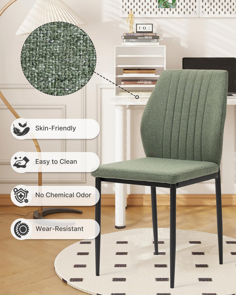 Dining Chairs Set of 4, Upholstered Wooden Dining Room Chairs, Mid Century Modern Fabric Kitchen Chair with Metal