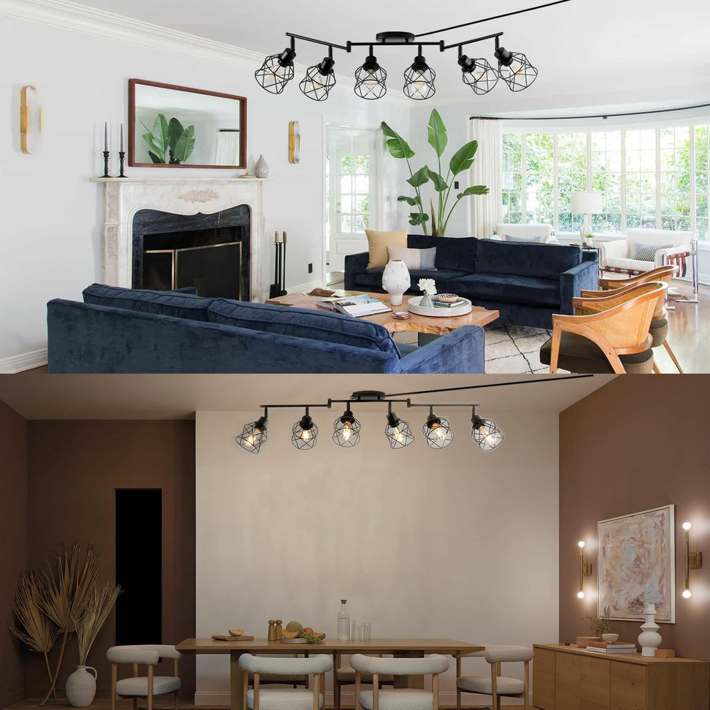 Dimmable Plug in Ceiling Light,Plug in Track Lighting,6 Light Black Industrial Farmhouse Ceiling Light with 16.5'
