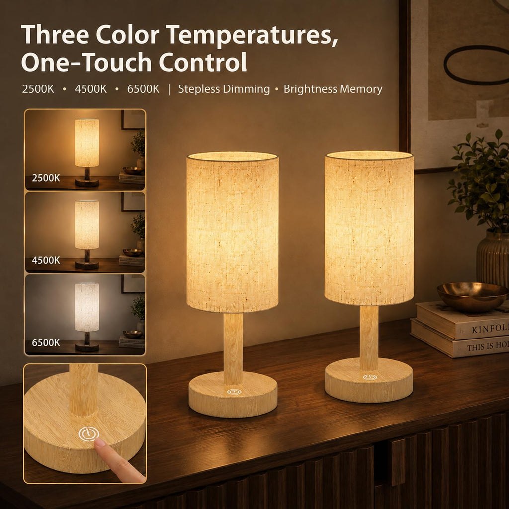Small Rechargeable Cordless Table Lamp, Nightstand to Desk, Light Oak