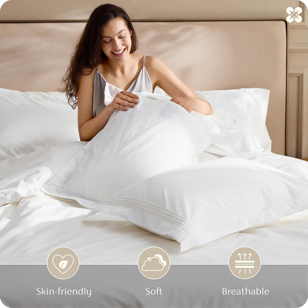 100% Cotton Percale Duvet Cover Queen, Luxury Hotel Duvet Cover, Rope Weave White Comforter Cover, PureWoven