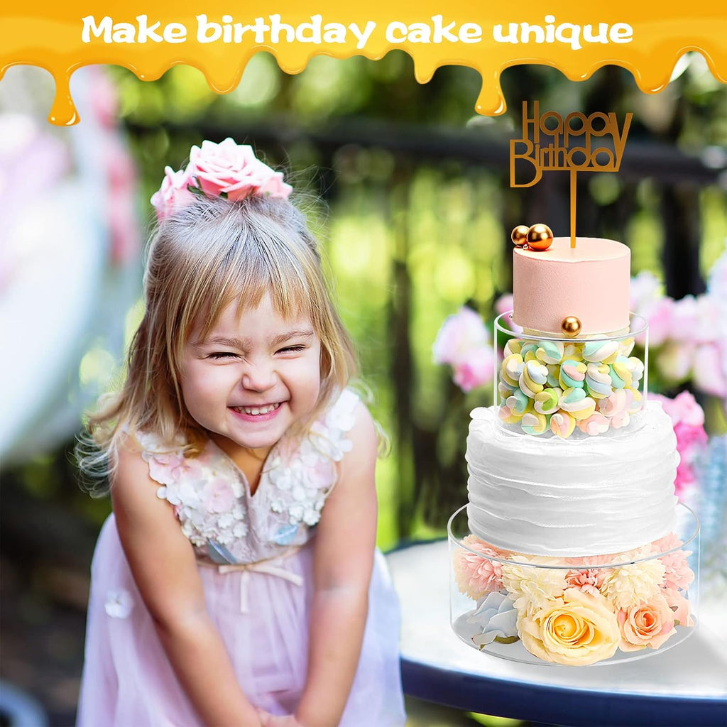 Acrylic Cake Stand with Lid Fillable Cake Stand Floating Clear Cake Stand Cake Riser Cake Tier Round Cake Stand - Set of 2