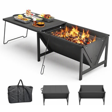 Outdoor Fire Pits with Poker, Square Wood Burning Firepit Bowl
