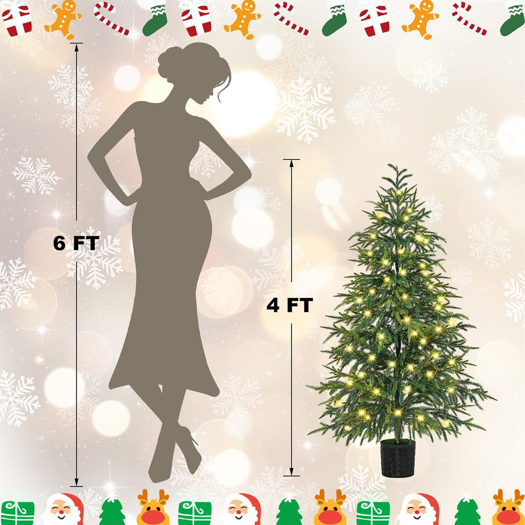 4FT Pre-Lit Artificial Christmas Tree 2 Pack, Norfolk Potted Tree