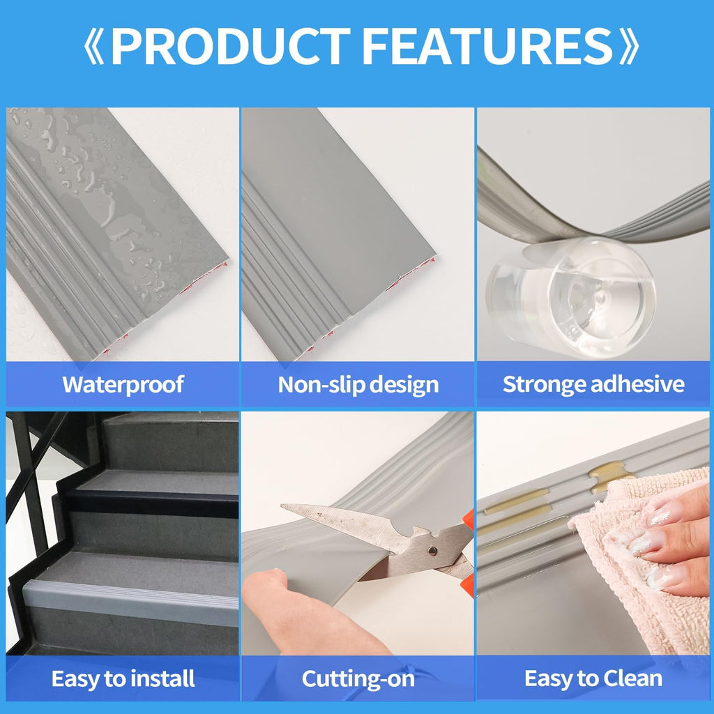 Stair Nosing, Self-Adhesive Vinyl Step Edge Protector, Grey, 40 ft
