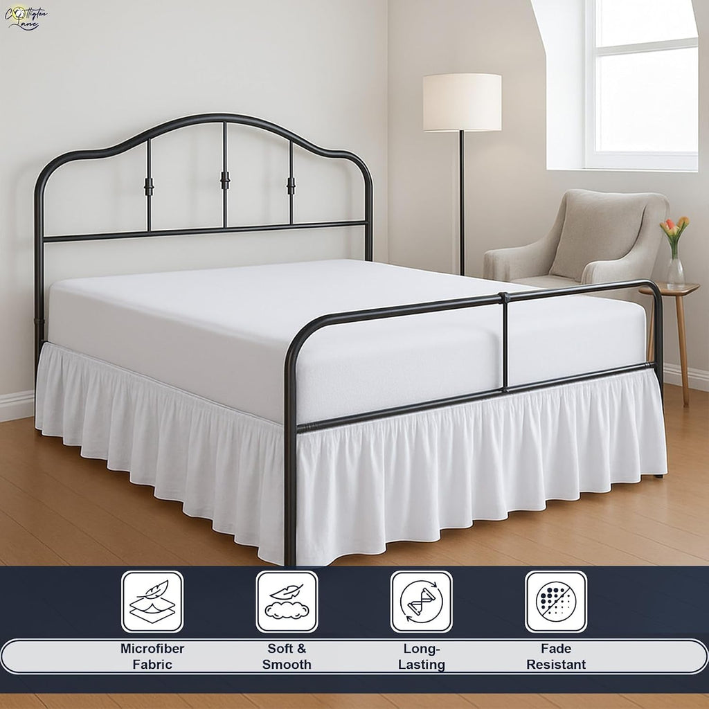 Ruffled Bed Skirt Queen Size with Split Corner, Brushed Microfiber Hotel Quality White Dust Ruffle, 15 Inch Drop