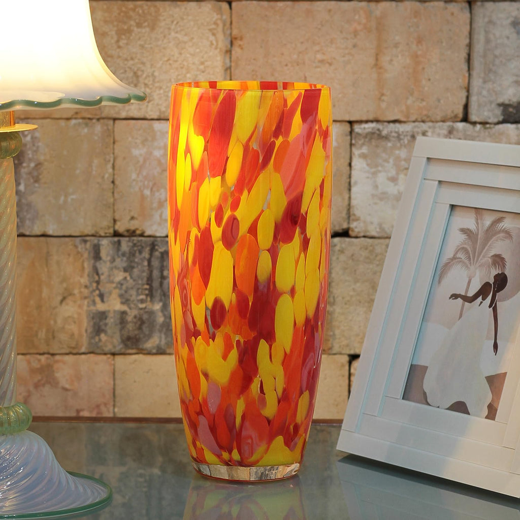 Murano Style Glass Vase Hand Blown Orange Confetti Effect Home Decor AD3