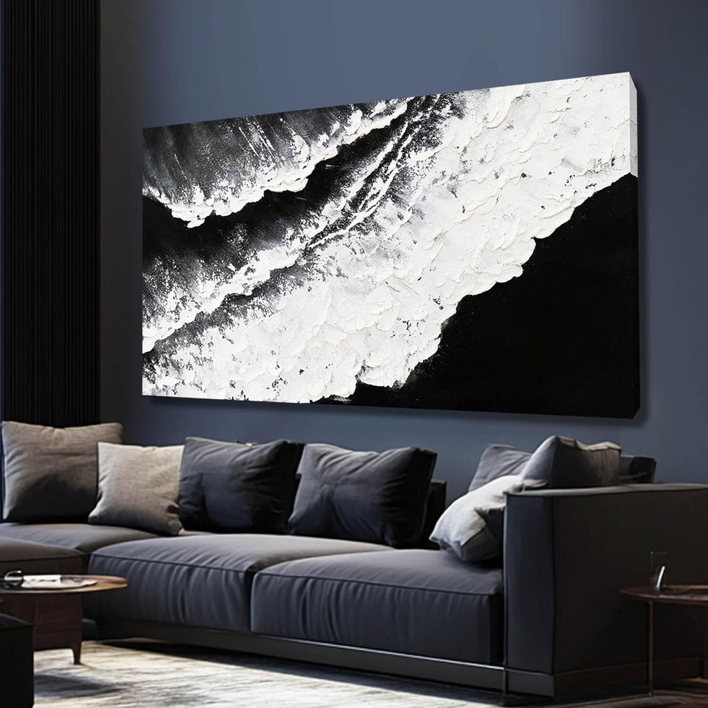 Black and White Wall Decor Sea Canvas Painting Neutral Abstract Wall Picture Artwork Large Wall Art Dining