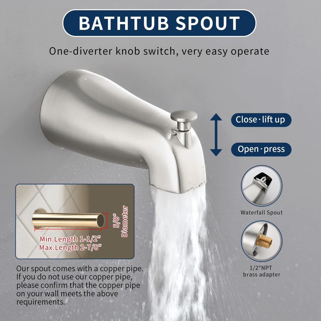 Tub Shower Faucet Combo Set Brushed Nickel Bathtub Faucet Set Shower System with Tub Spout Shower Tub Kit Shower