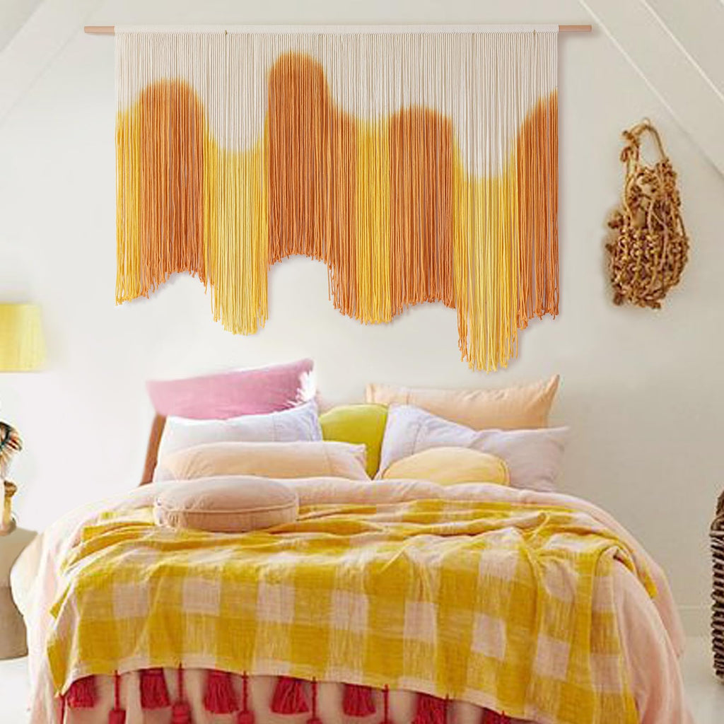 Macrame Wall Hanging Yellow Dip-Dyed Large Boho Macrame Wall Decor 59" Wx37 L