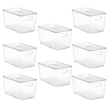 8 Pack Clear Stackable Storage Bins with Lids and Handles, XLarge