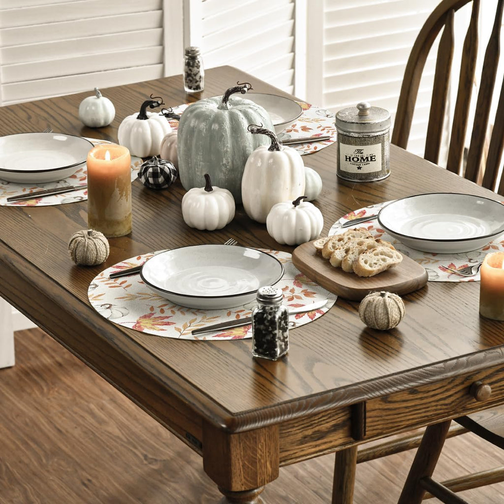 Pumpkins Maple Leaf Round Fall Placemats-14 Inch - Set of 6