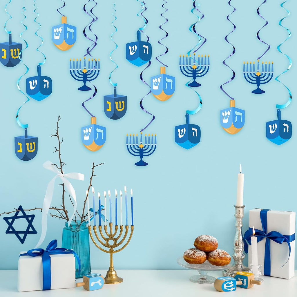 Hanukkah Dreidel Hanging Swirl Decorations Dreidel Hanging Decor for Hanukkah Party Supplies Chanukah Home - Set of 44