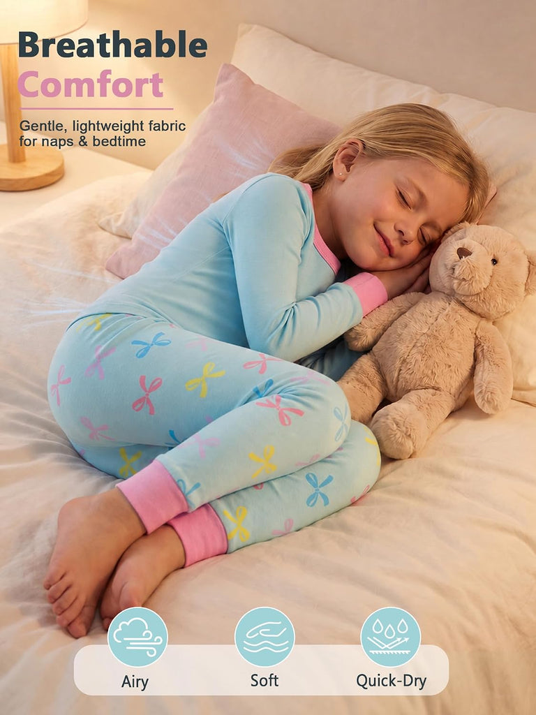 Girl Pajamas Viscose Long Sleeve Sleepwear Snug-Fit Kids Pjs Clothes
