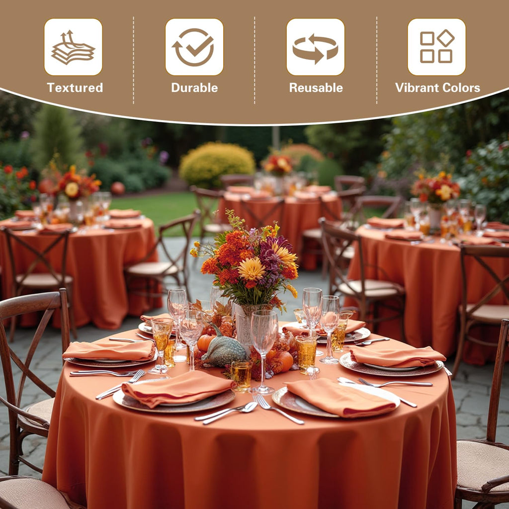 Thanksgiving Round Tablecloth 120 Inch, 8 Pack Burnt Orange Rust