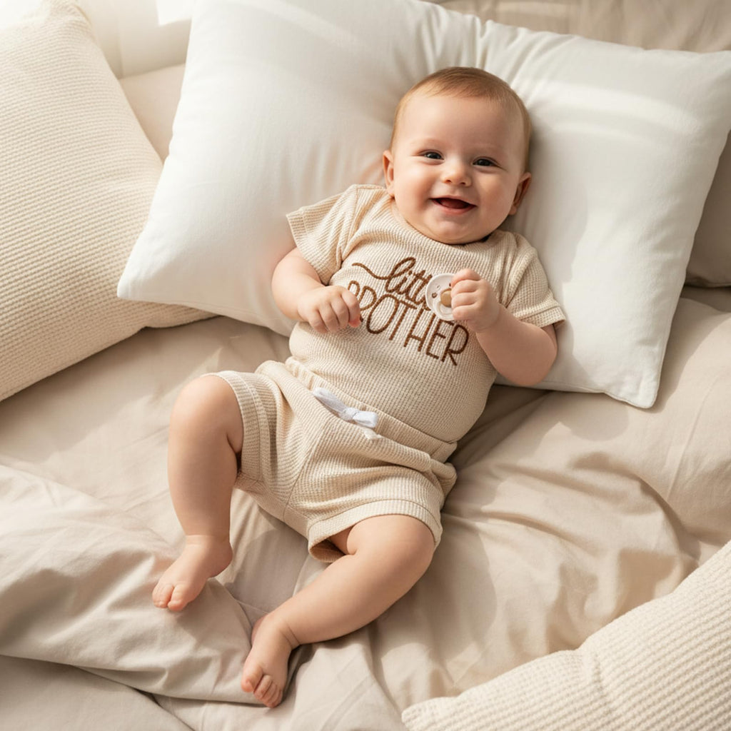 Baby Boy Summer Clothes Newborn Infant Outfit Letter Embroidery Print Short Sleeve Romper with Shorts 2Pcs Set