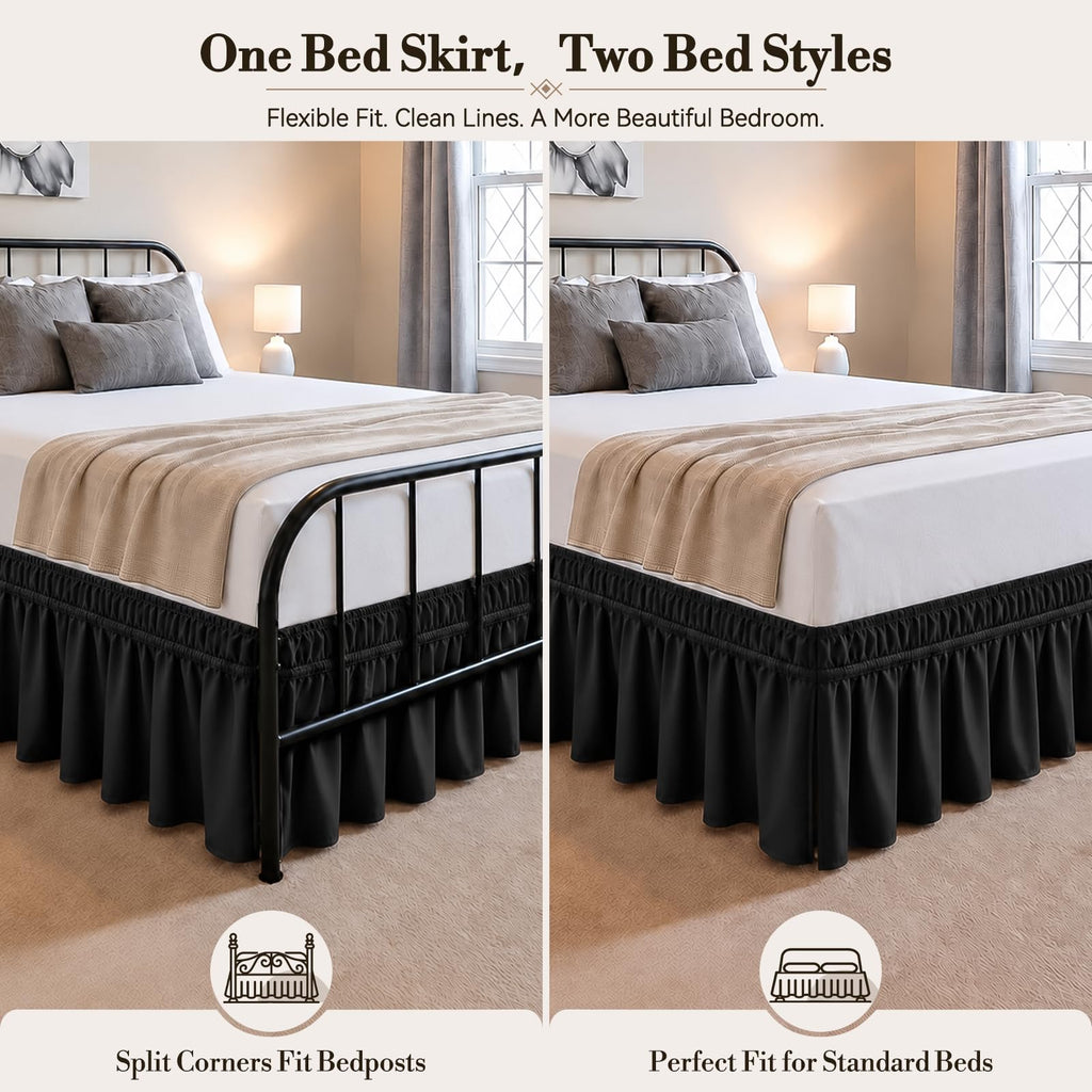 Twin Bed Skirt 15 Inch Drop, Elastic Wrap Around with Split Corners