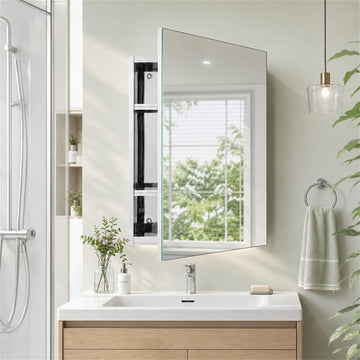 Medicine Cabinet Mirror, 18 inch x 24 inch Frameless Mirror Medicine Cabinets, Surface Mount Bathroom Medicine Cabinet