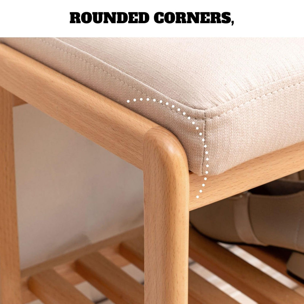 Shoe Bench with Cushion, Solid Wood Shoe Bench Fully Assembled, Modern Shoe Rack Bench, 11.8" x 23.6" x 16.5"