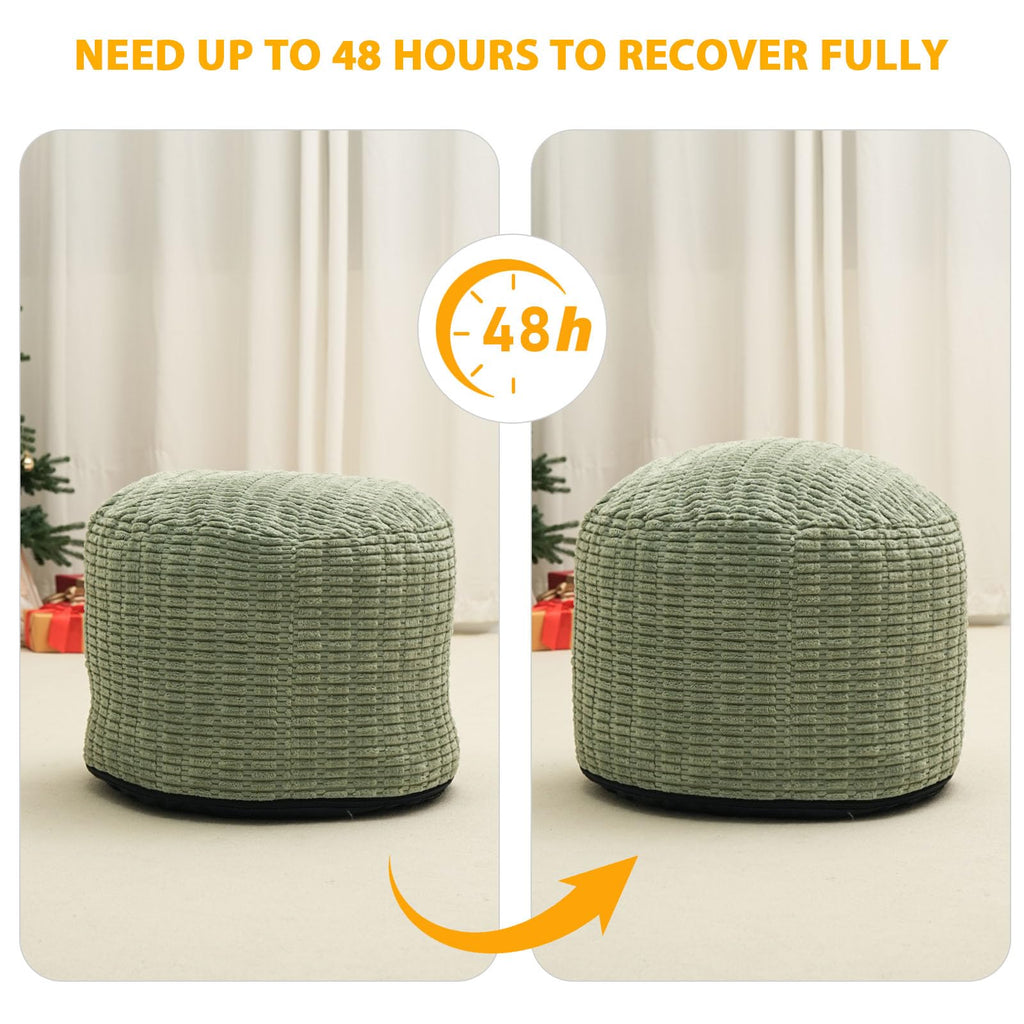 Round Stuffed Pouf Ottoman for Foot Rest 20" X 15" Faux Fur Poufs, Green