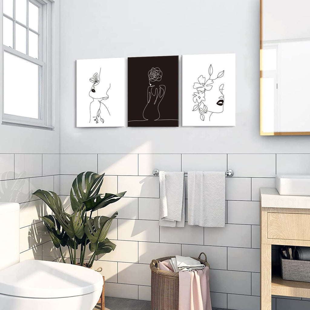 Minimalist Line Art Prints Set of 3 Abstract Women Faces Flower Wall Art Black and White Line Drawing Painting Modern