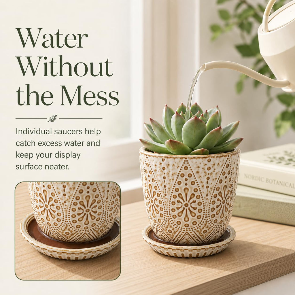 Ceramic Succulent Pots, 4 Inch Small Plant Pots with Drainage