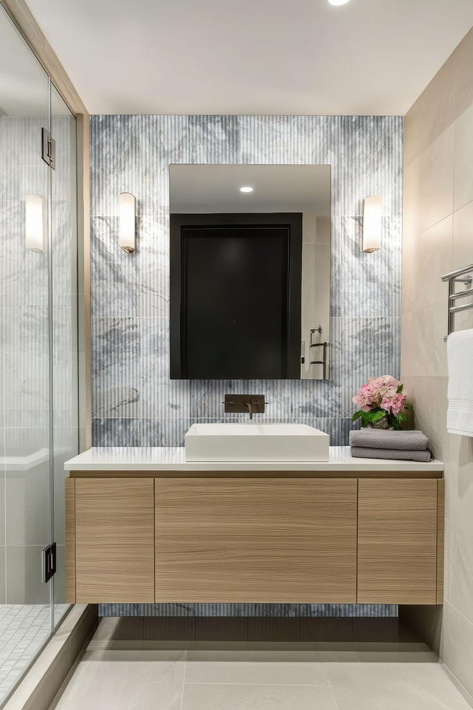 Bluestone Milano 12x24 Honed Fluted Marble Wall Tile - Textured Surface Accent, Fireplace Surround, or Shower