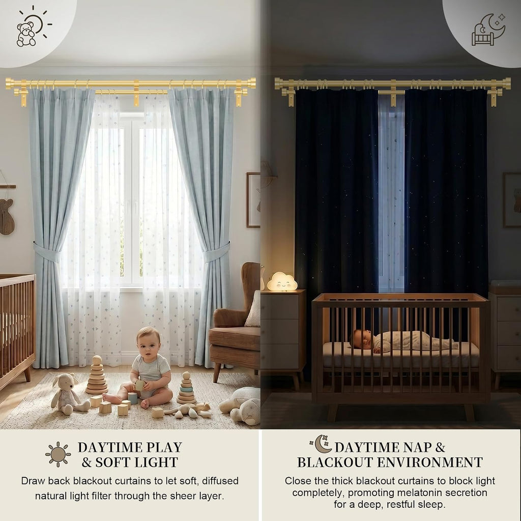 Gold Double Curtain Rods for windows 66 to 120:Adjustable Heavy Duty Double Curtain Rod for Bedroom Living Room,1