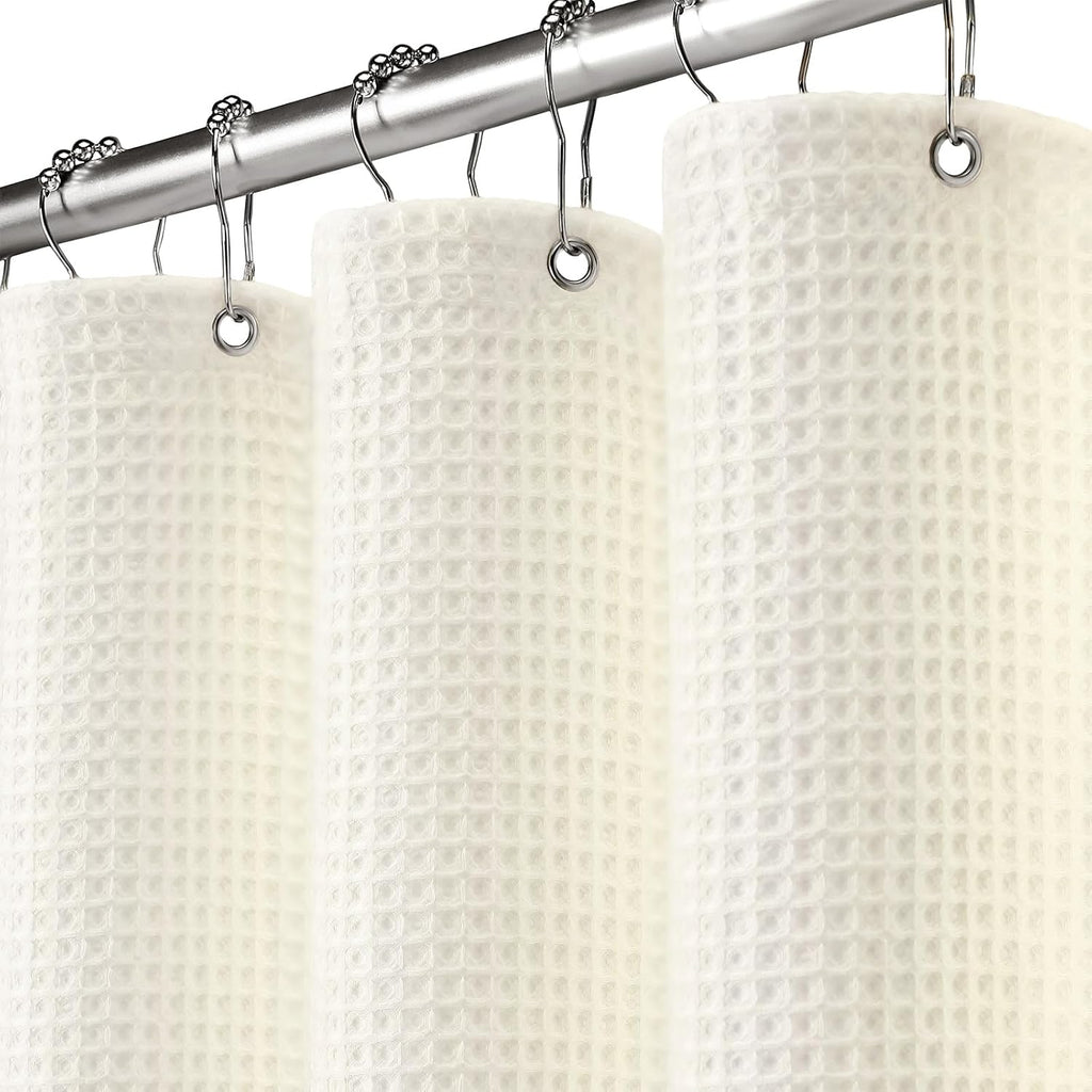 Waffle Weave Shower Curtain - Ivory Cotton Fabric Texture Heavyweight Shower Curtain ,Washable,72Wx72L
