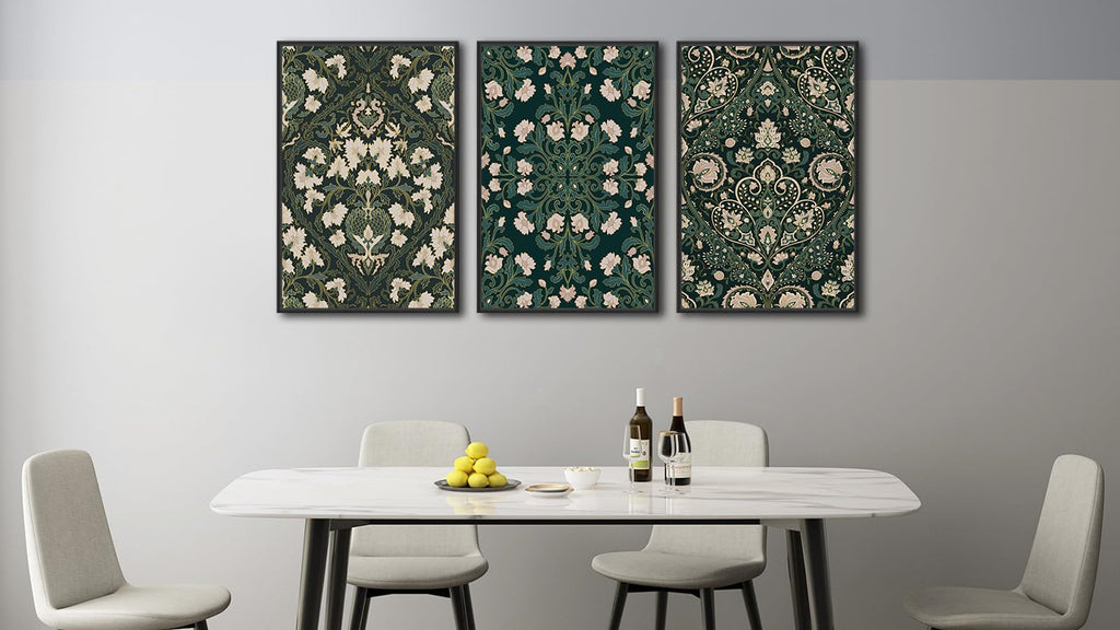 Large Framed Canvas Wall Art, William Morris Dark Green Floral, 20"x28"x3