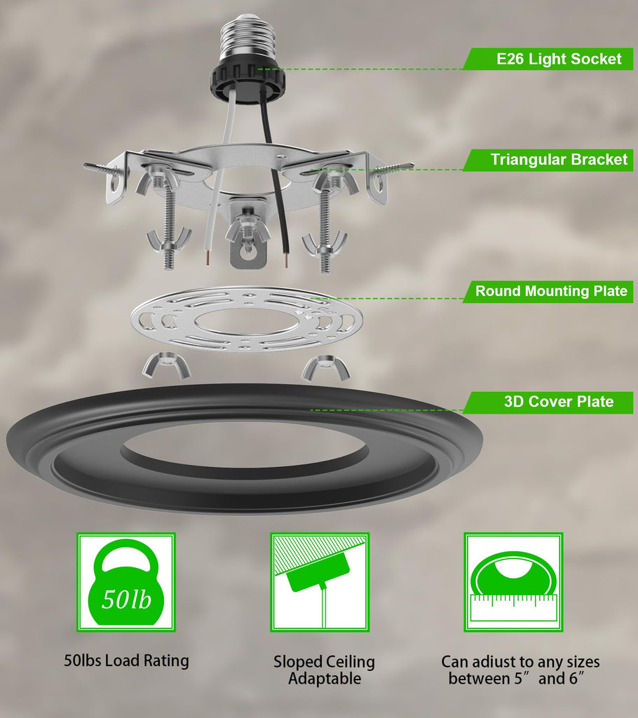 5" and 6" Recessed Can Light Conversion Kit, Light Fixture Upgrade, Pendant Light, Fan Compatible, Equipped with 73⁄4